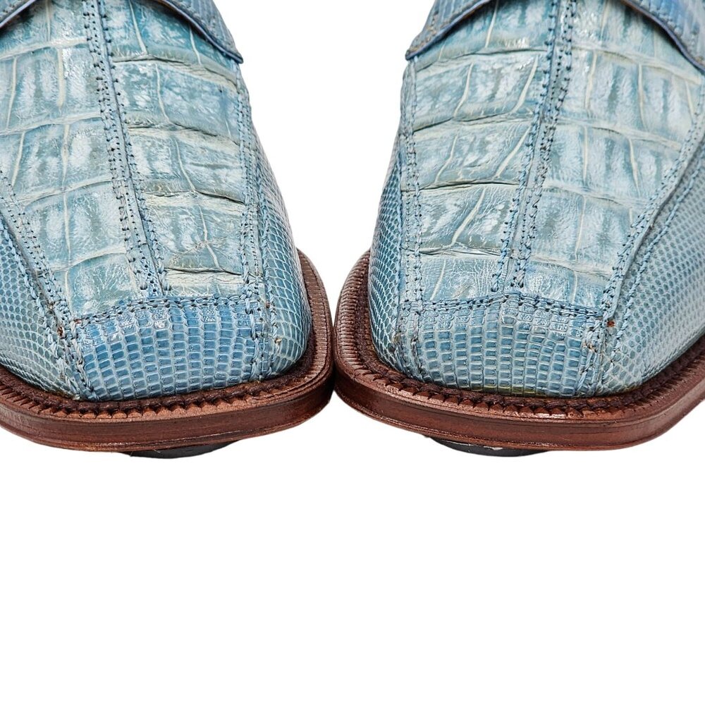 NEW Vintage Baby Blue Exotic David Eden Crocodile Teju Lizard Men's 7 Dress Shoe - Picture 11 of 16